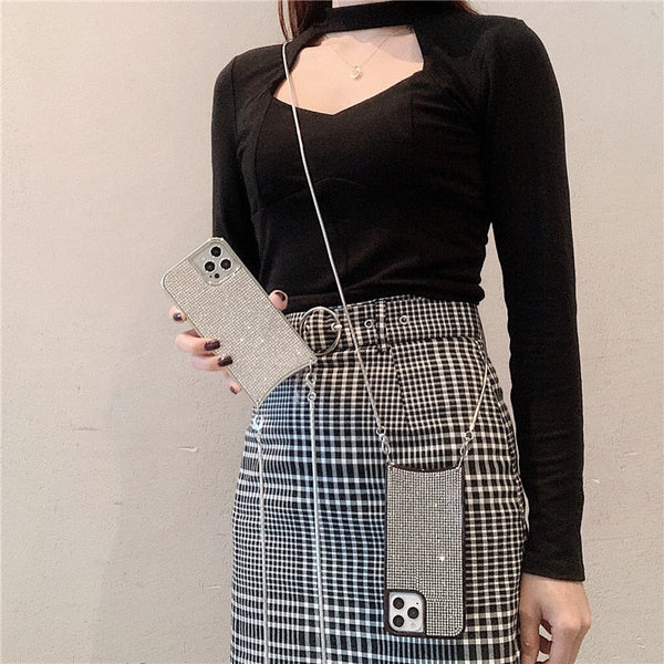 Crossbody Lanyard Glitter Diamonds Shoulder Phone Case For Iphone 13 13Pro 12 11 Pro XS Max X XR 7 8 Plus Luxury Shining Cover