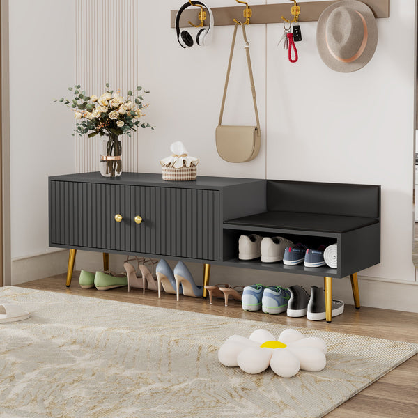 Modern Shoe Storage Bench with Hidden Storage and Upholstered Cushions for Bedside, Living Room and Entryway (Gray)