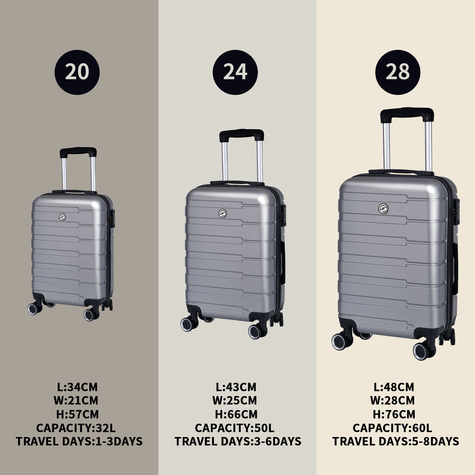 Luggage Suitcase 3 Piece Sets Hardside Carry-on luggage with Spinner Wheels 20