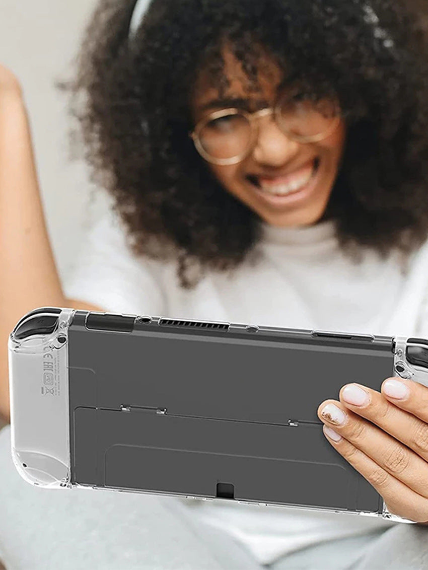 Suitable for Nintendo Switch OLED protective case with bracket NS OLED transparent PC hard case personalized crystal case