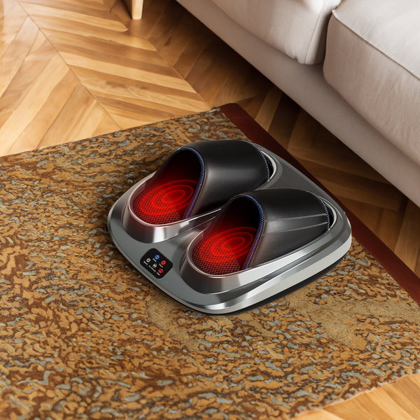 Shiatsu foot massager, heating and deep massage therapy, air compression, vibration pain relief, and circulation