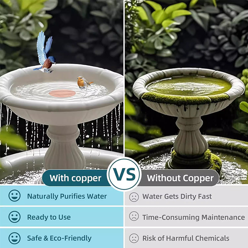Universal Bird Bath Copper Tray with 3-point Support Purification Plate – for Outdoor Bird Baths & Feeding Bowls
