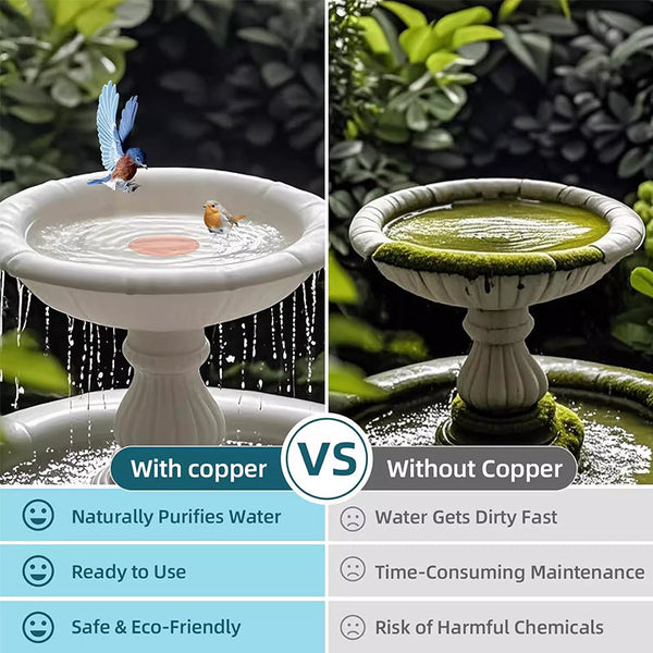 Universal Bird Bath Copper Tray with 3-point Support Purification Plate – for Outdoor Bird Baths & Feeding Bowls
