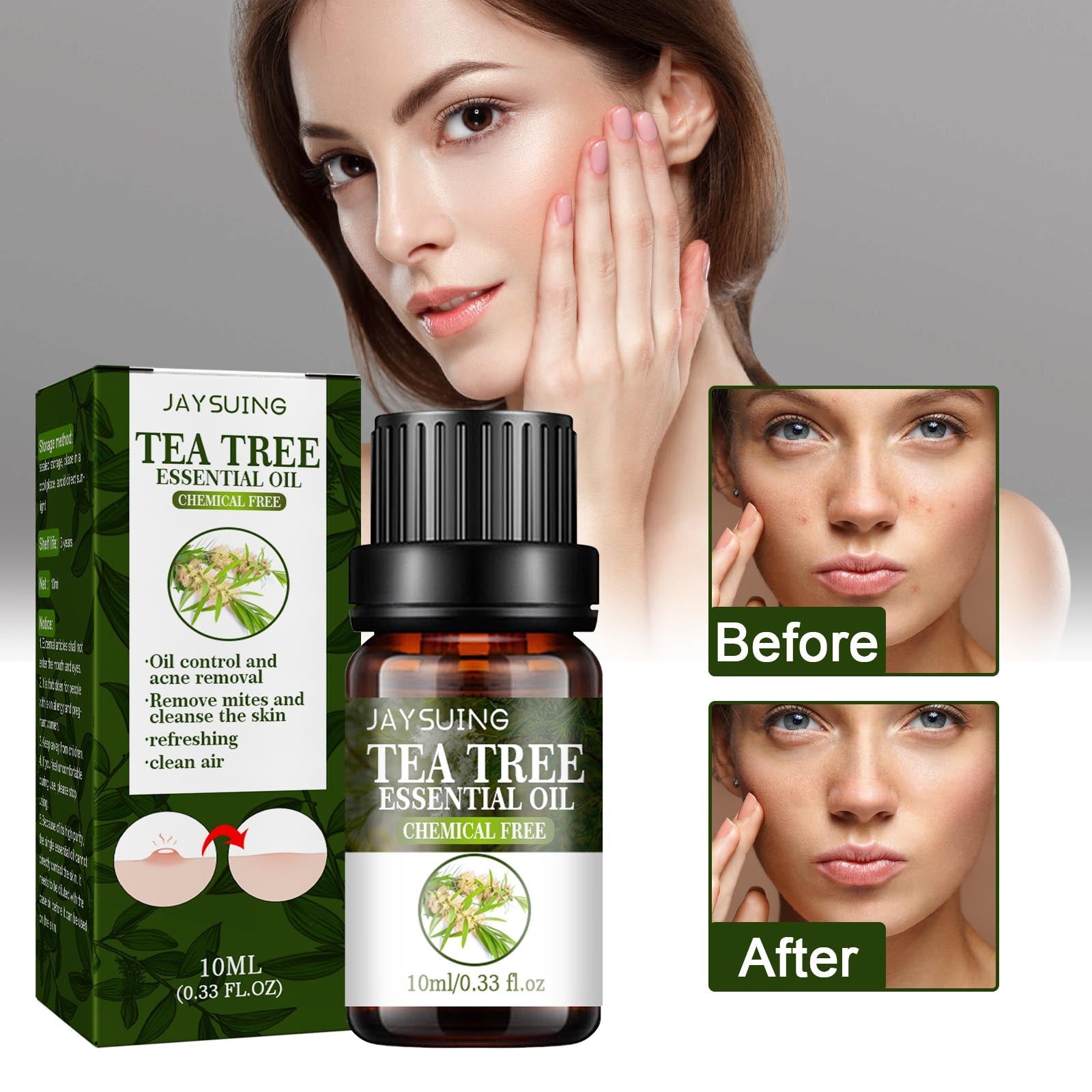 Tea Tree Essential Oil, Repair Acne Pore Shrinkage Hydrating Face Care Essential Oil