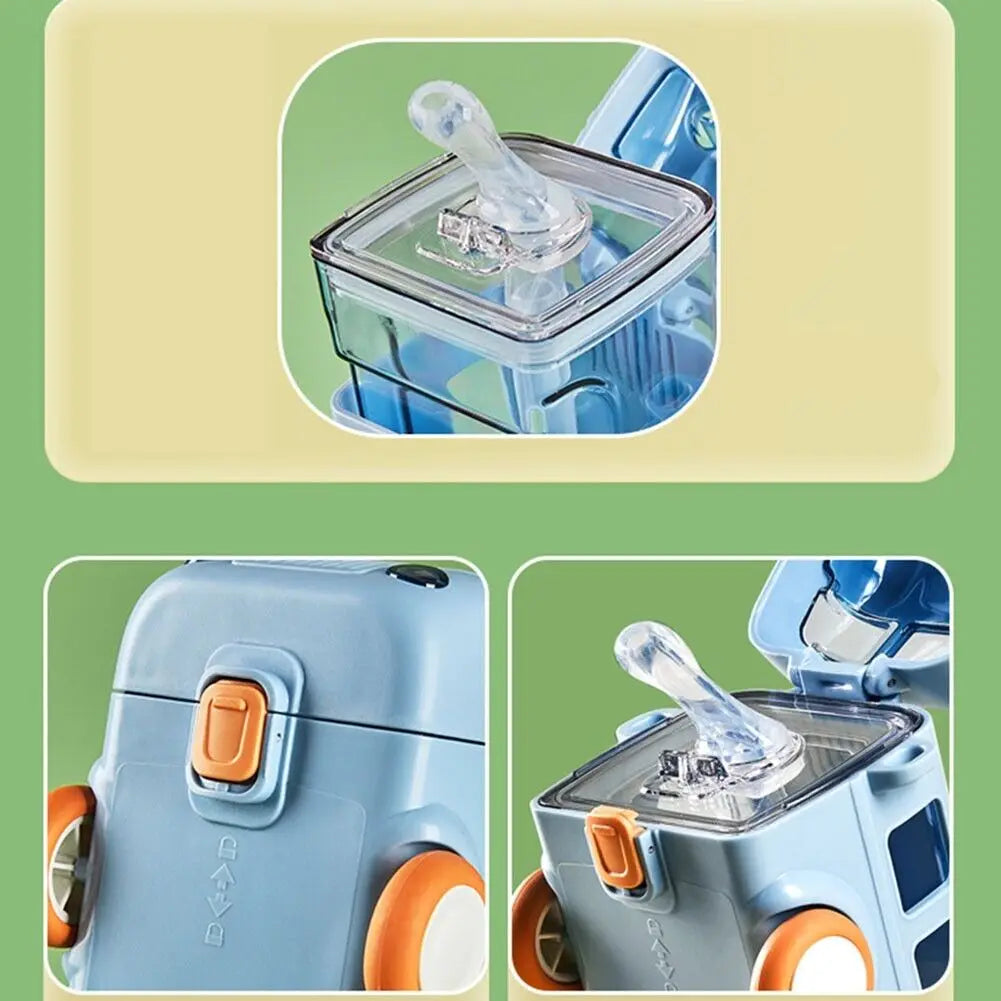 500ml Bus Car Children's Straw Water Cup Tritan Cute Plastic Cup Portable Outdoor Bouncing Lid Cup