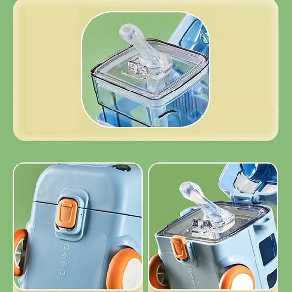 500ml Bus Car Children's Straw Water Cup Tritan Cute Plastic Cup Portable Outdoor Bouncing Lid Cup