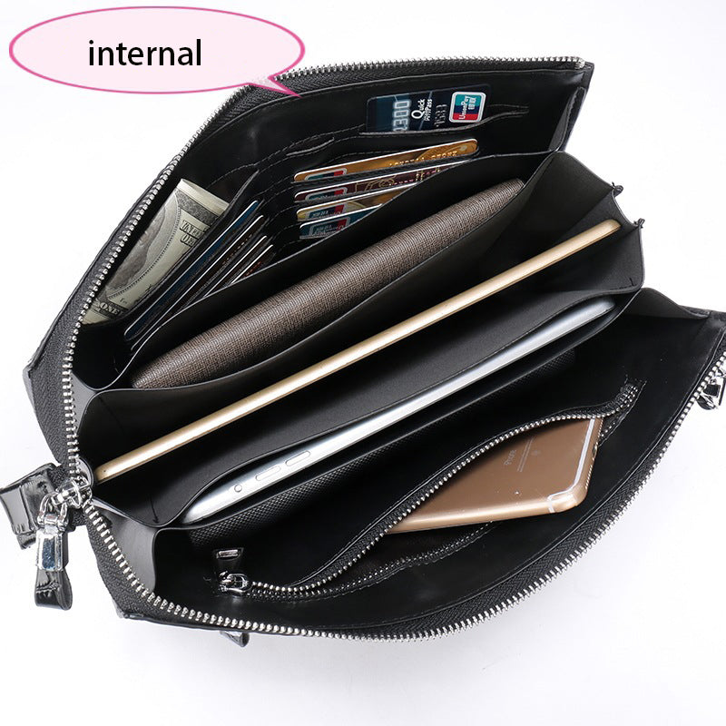 A4 Men's Genuine Leather Underarm Bag Zipper Cowhide Crocodile Pattern Men's Mobile Phone Bag