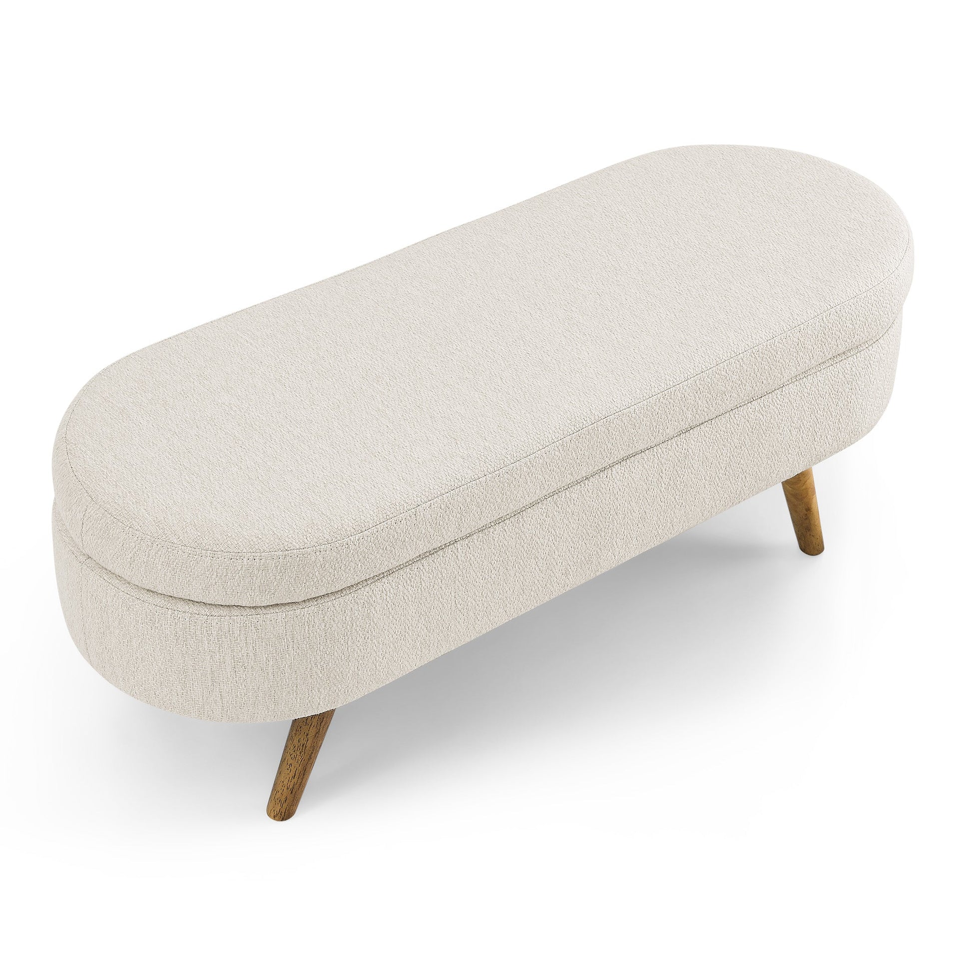Ottoman Oval Storage Bench Rubber Wood Legs Beige(43.5
