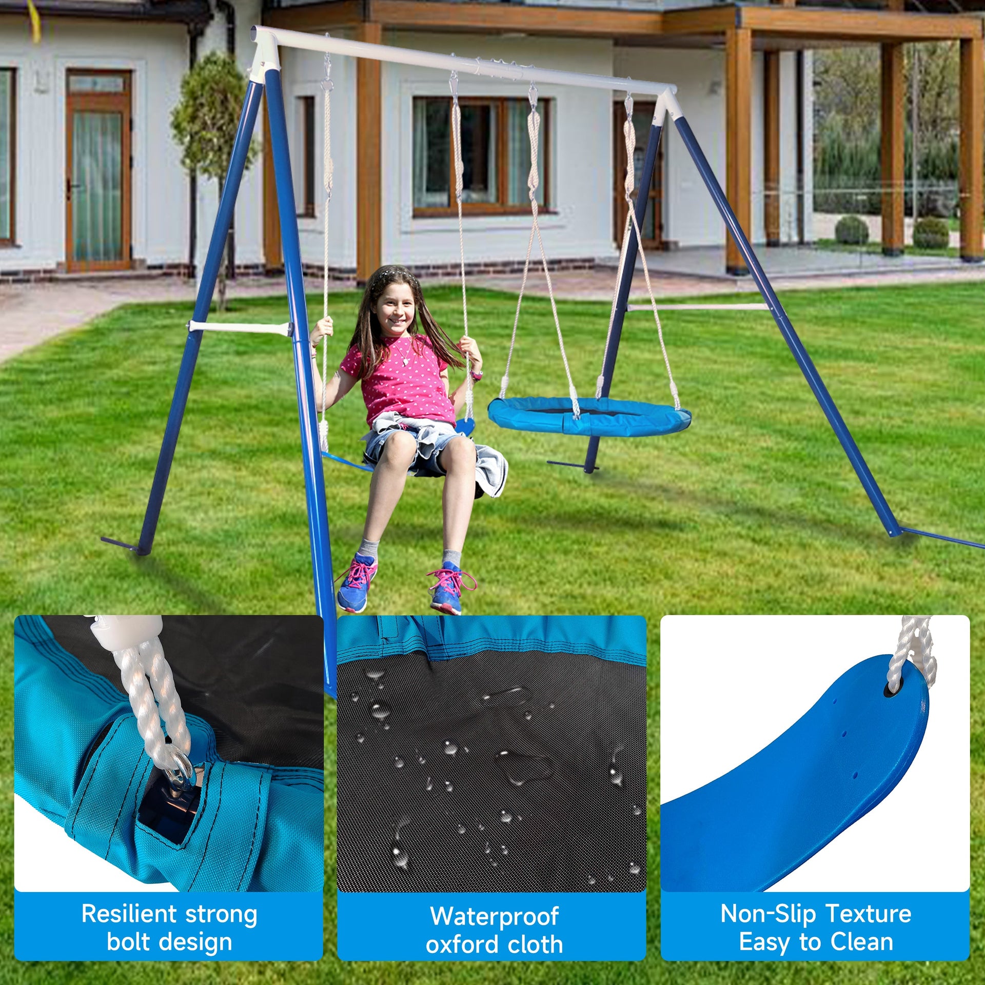 Kids Metal Swing Set for Backyard Outdoor Playground Two Functional Swing Set For Kids Outdoor Equipment