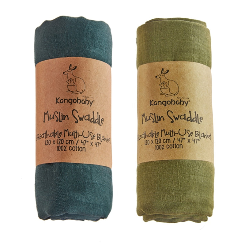 Kangobaby #Old Time# 100% Cotton Plain Color 2pcs Set Hot Sale Baby Muslin Swaddle Blanket