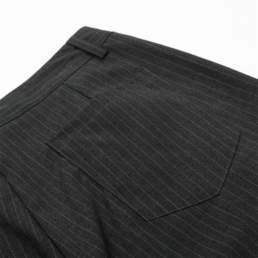 Vertical Striped Casual Trousers Men's Dress Pants Fashion Design Pleated Draped Cool Loose Straight Wide-Leg Long Pants