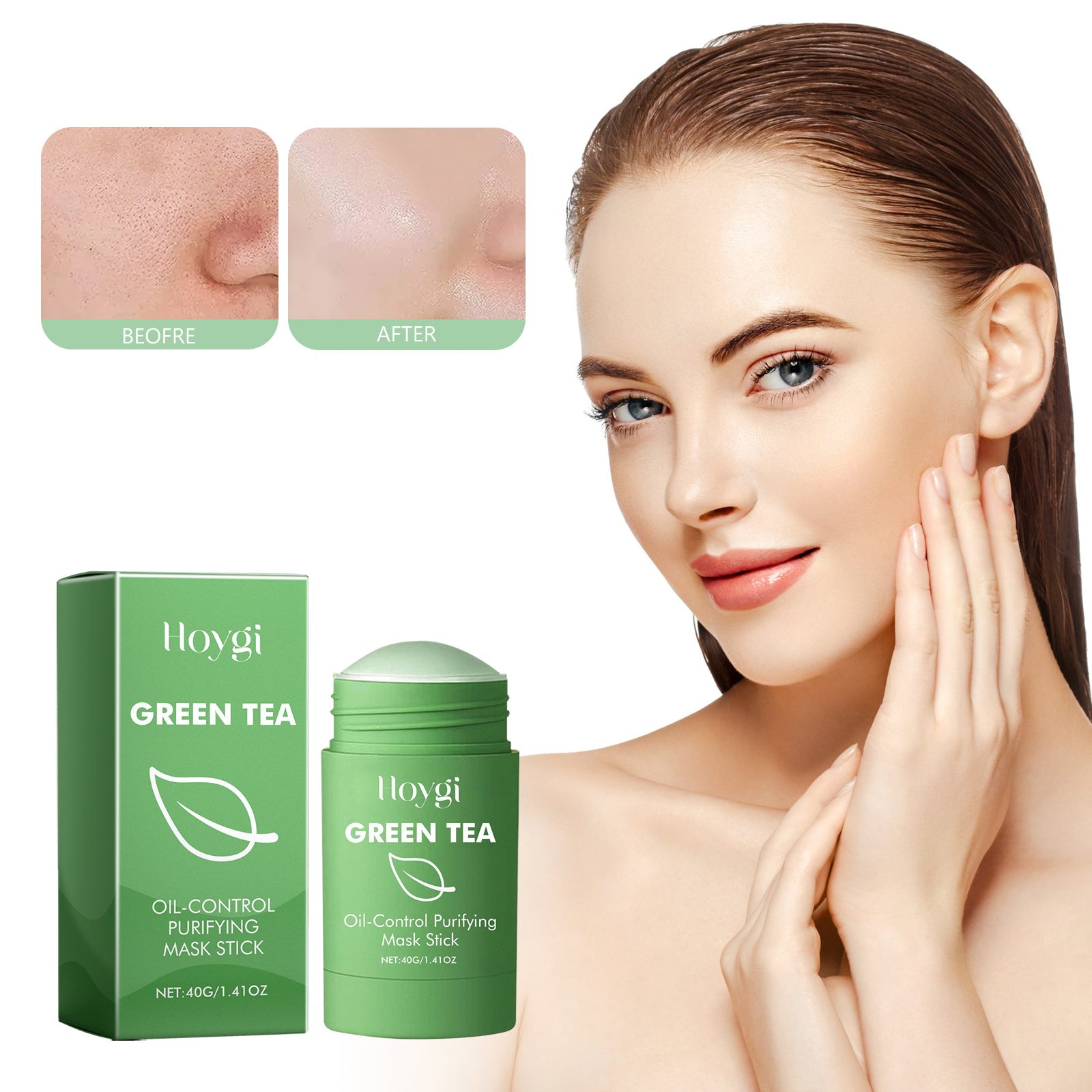 Green Tea Cleansing Mask Stick, Face Cleanser Close Mouth Soft And Smooth Skin Moisturizing Pores Solid Mask Stick