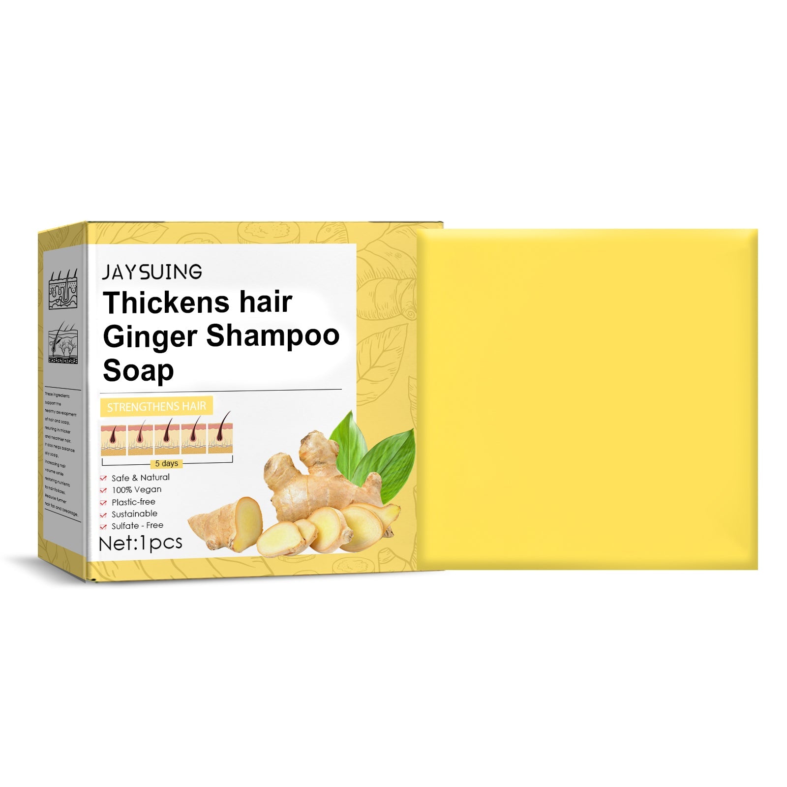 Ginger Dense Hair Soap, Moisturizes Hair Ends And Roots Cleansing Scalp Hair Care Shampoo Soap