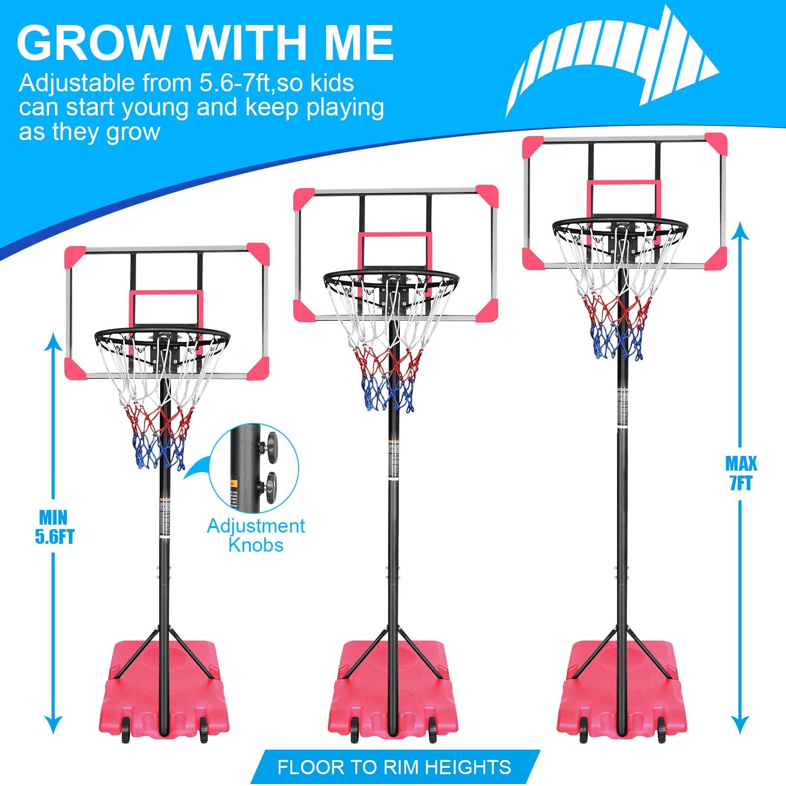 Portable Basketball Goal System with Stable Base and Wheels use for Indoor Outdoor teenagers youth