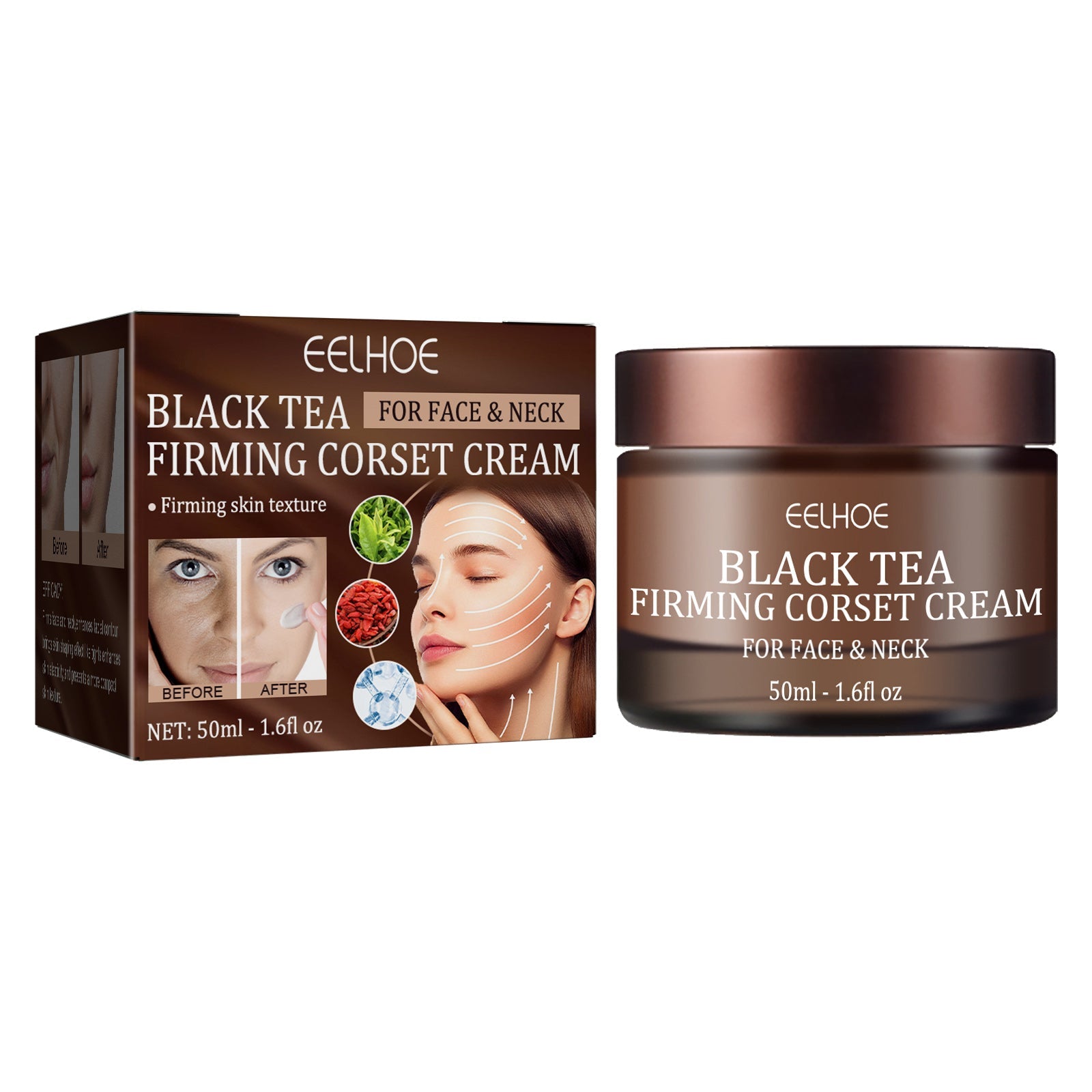 Black Tea Firming Moulding Face Cream, Moisturizing Softening Skin Firming Shrinking Pore Face Cream