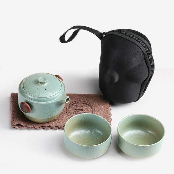 Black pottery quick guest cup one pot two cups household outdoor travel tea set portable bag Kung Fu outdoor portable bubble