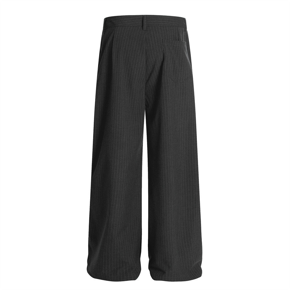 Vertical Striped Casual Trousers Men's Dress Pants Fashion Design Pleated Draped Cool Loose Straight Wide-Leg Long Pants
