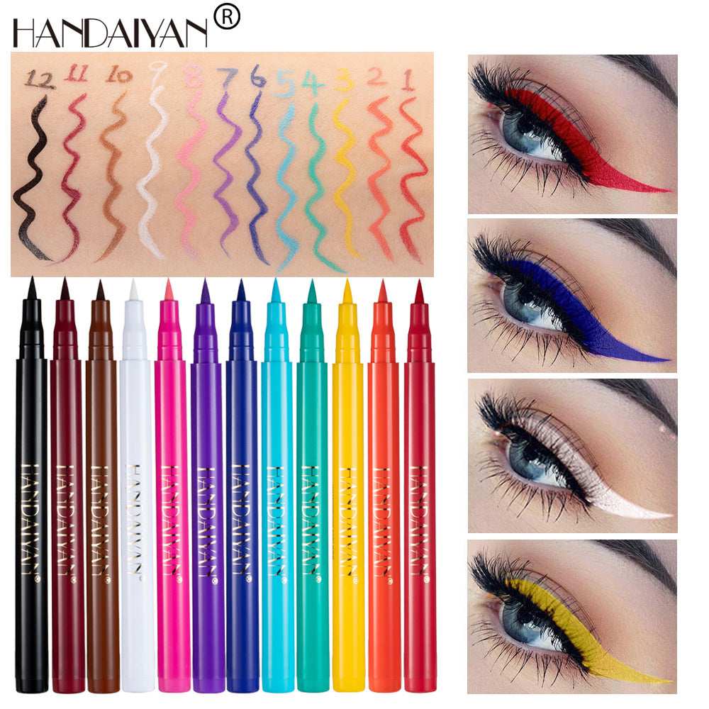 HANDAIYAN 12 Color Matte Color Eyeliner Quick-Drying And Not Easy To Smudge Liquid Eyeliner Pen 12 Pack Eyeliner