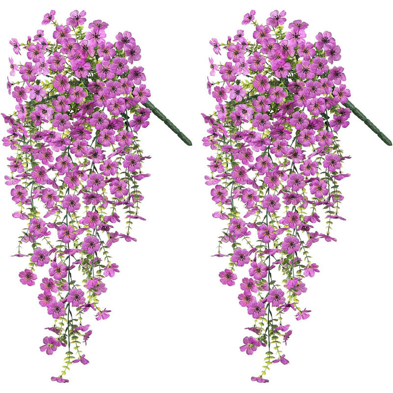 Purple hanging artificial flowers, vines for wedding arch, home, garden, party, autumn decor, fake eucalyptus, plant decor, 2 pc