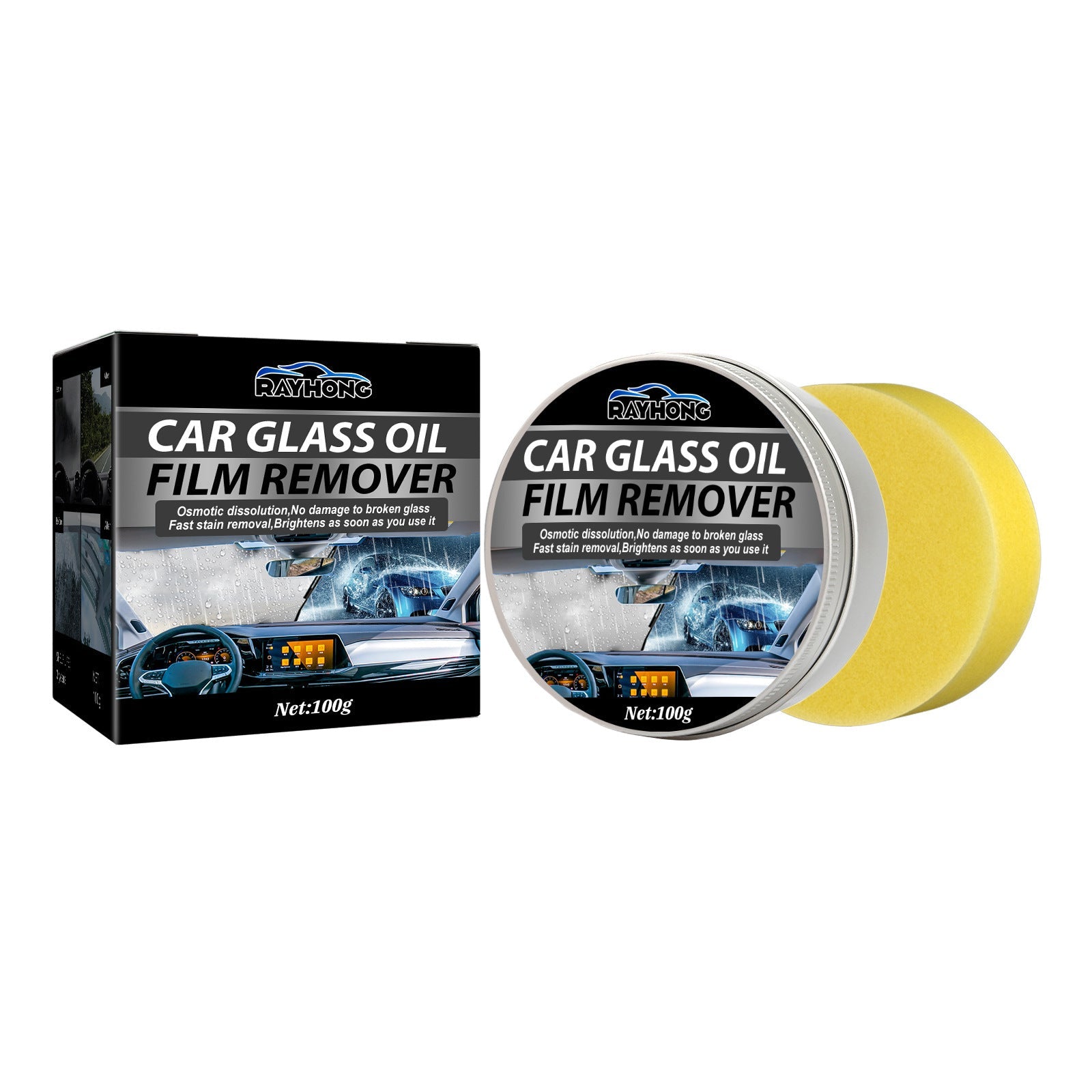 Car Glass Oil Film Remover, Rain Mist Smeary Clean Car Windscreen Cleaner