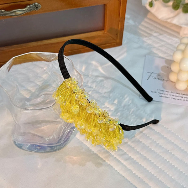 Handmade rice bead tassel flower side hair hoop for women