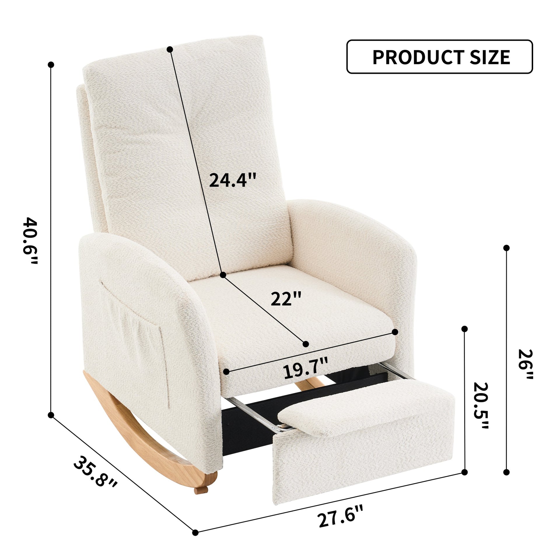 Accent Rocking  Chair with Footrest High Back Rubber Wood Rocking Legs Bedroom Living Space