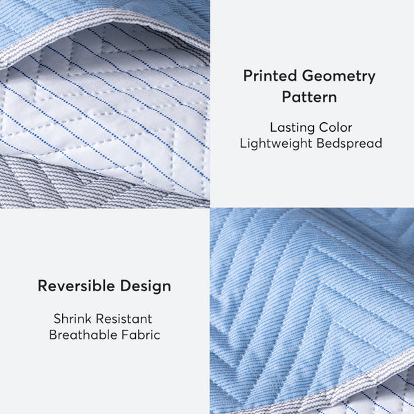 Kasentex Lightweight Reversible Stripe Quilt Set Bedding- Sky Blue and Ivory White, Room Decor, Graduation Gifts, Father's Day Gift