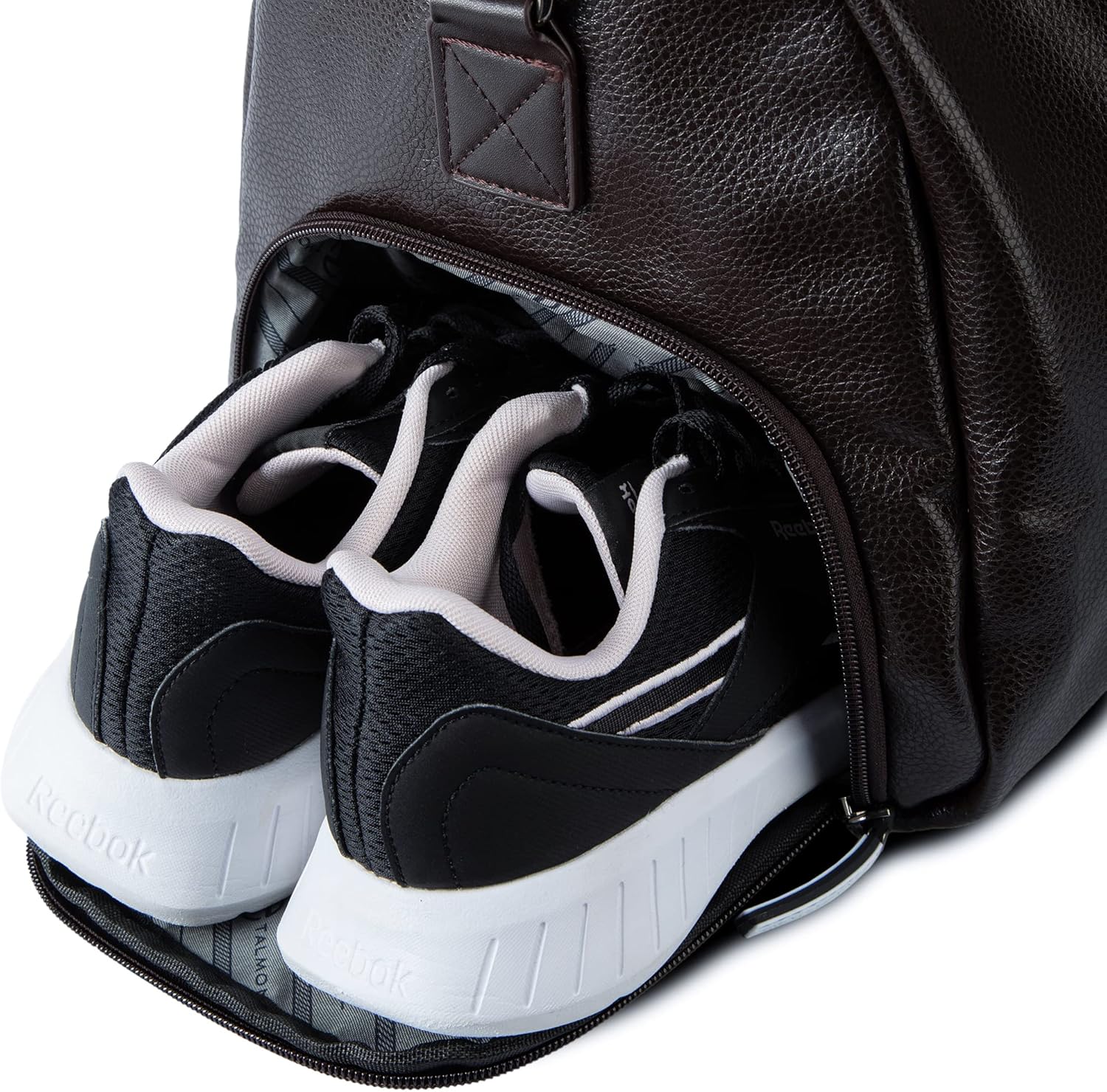 17.7 inch Gym Duffle Leather Bag with Shoe Compartment for Sports Travel - Adjustable Shoulder Strap, Weekender Travel Overnight Bag for Men