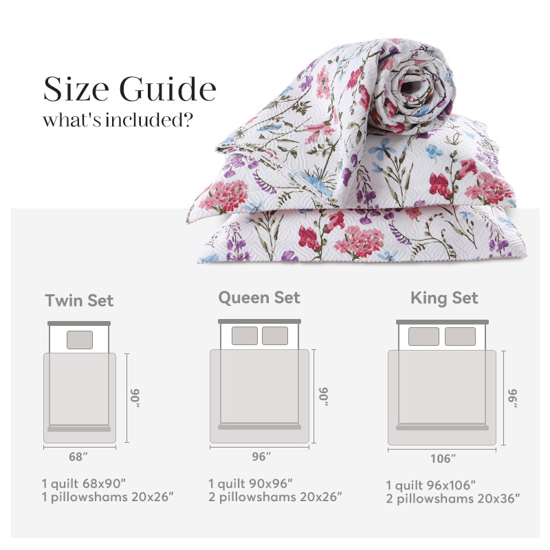 Kasentex Floral Quilt Set - Lightweight & Reversible - Cozy & Stylish Bedding - Machine Washable, Room Decor, Graduation Gifts