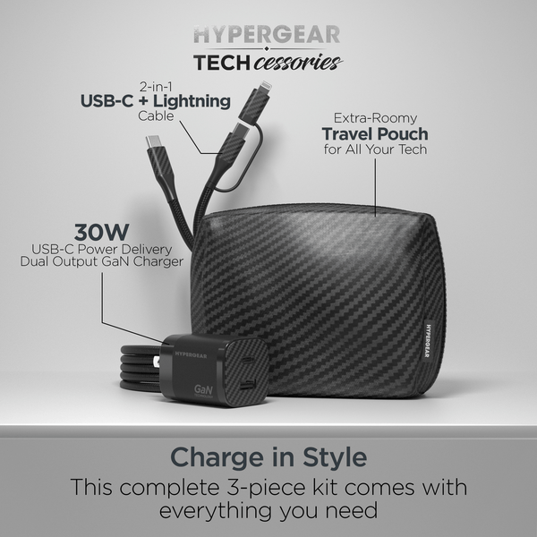 HyperGear TECHcessories 30W USB-C PD Charging Kit with Travel Pouch
