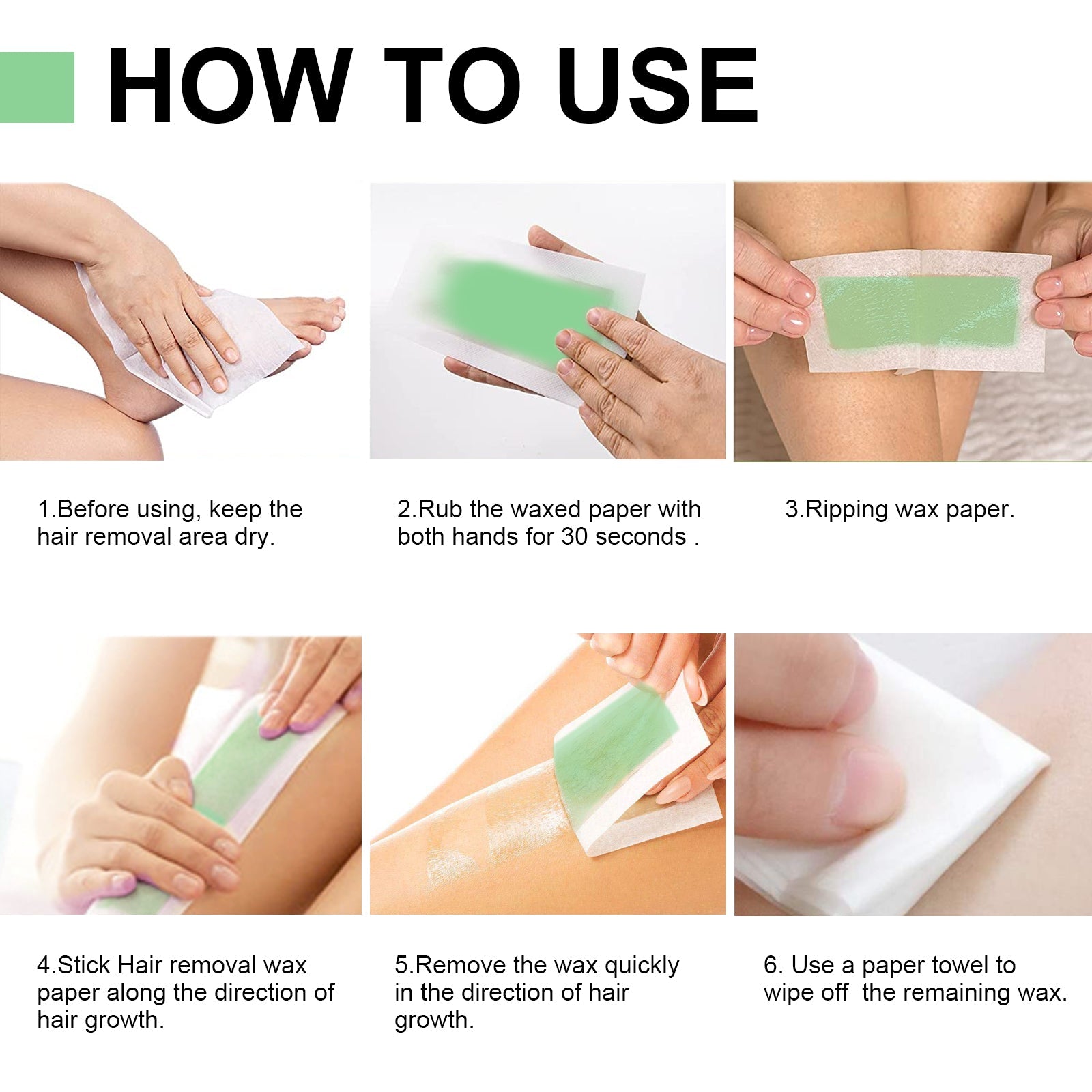 Hair Remove Wax Strips, Gentle Portable Fast Clean Tear Hair Removal Smooth Wax Strips