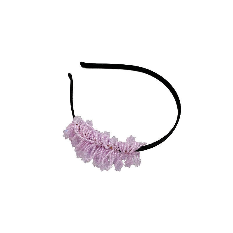 Handmade rice bead tassel flower side hair hoop for women