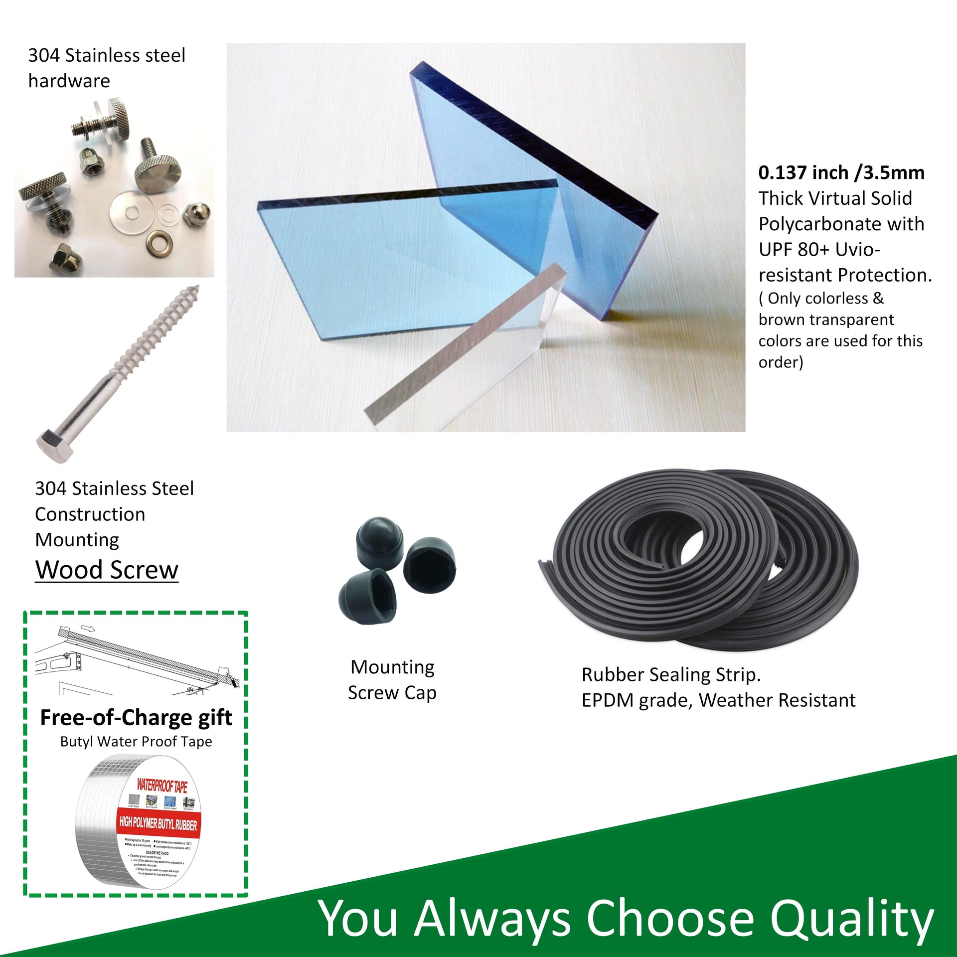 DA4734W Series Door Window Awning Made of 0.137 Inch Thick Crystal Polycarbonate Sheet in size of 47