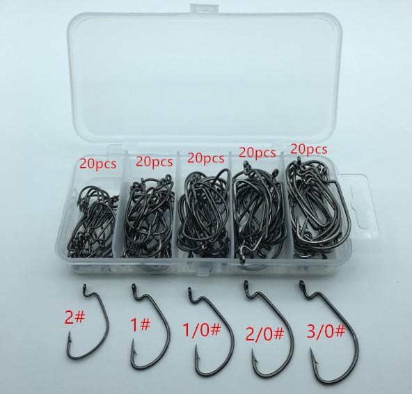 Rompin 100pcs/box High carbon Steel Fishing Hooks Crank Lead Sharp worm  2# 1# 1/0# 2/0# 3/0# mix size