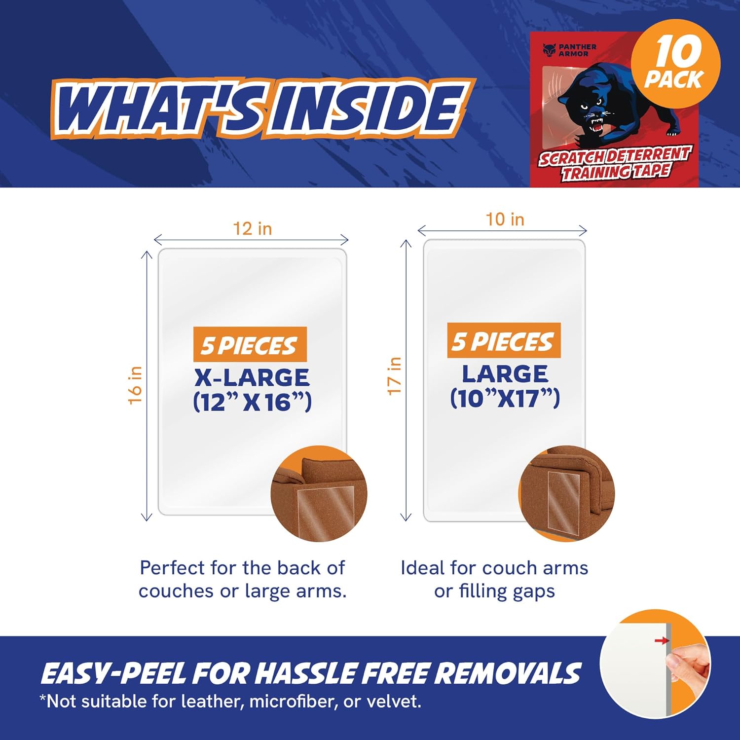 Panther Armor Cat Scratch Furniture Protector – Double Sided Anti Cats Scratching Sticky Tape – 10 Sheets