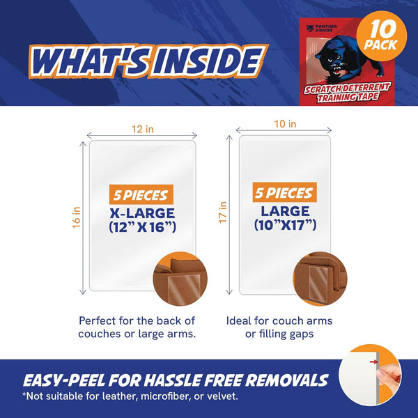 Panther Armor Cat Scratch Furniture Protector – Double Sided Anti Cats Scratching Sticky Tape – 10 Sheets