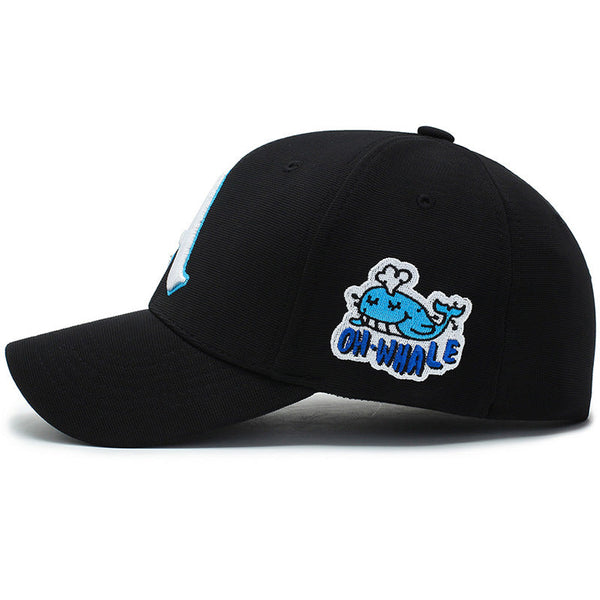Fashion Gothic Letter A Side Whale Embroidery Baseball Caps Spring and Autumn Outdoor Adjustable Casual Hats Sunscreen Hat