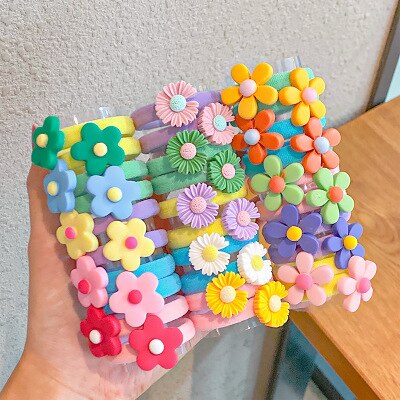 10PCS/Set Rainbow Cartoon Character Fruits Flower Nylon Elastic Hair Bands Women Girl Sweet Rubber Hair Tie Scrunchie Headwear