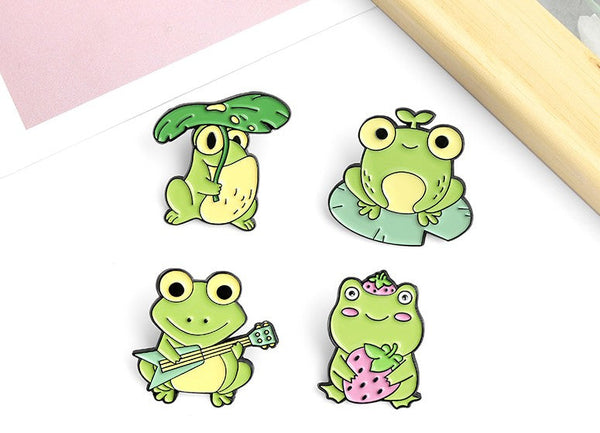 Quack Quack Enamel Pin Custom Frog Lotus Leaf Brooches Bag Lapel Pin Cartoon Animal Badge Jewelry Gift for Kids Friends