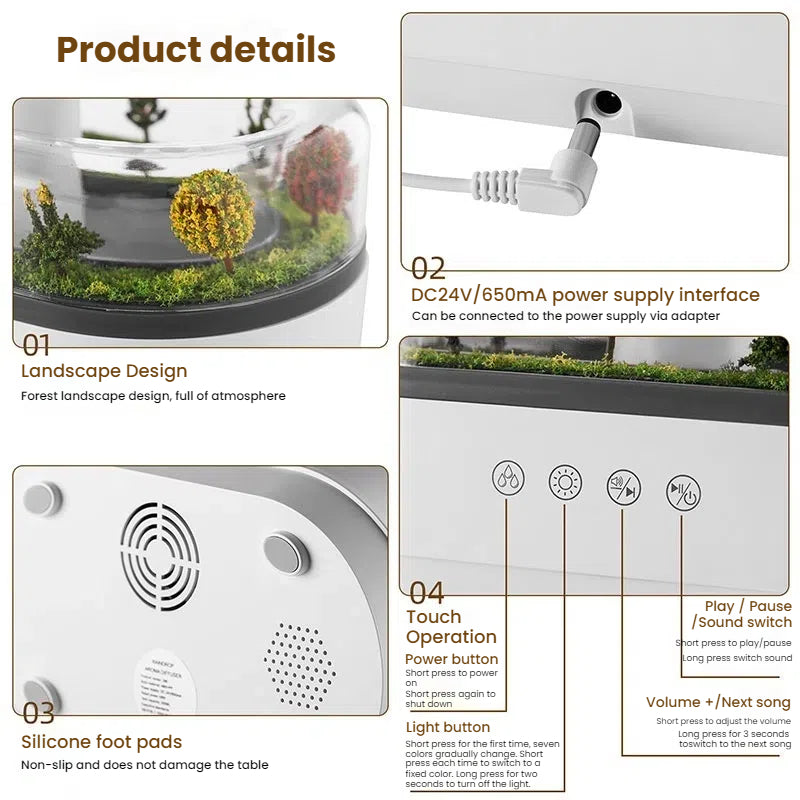Raindrop - style aroma humidifier with lights, white noise, and essential oil diffusion for home.
