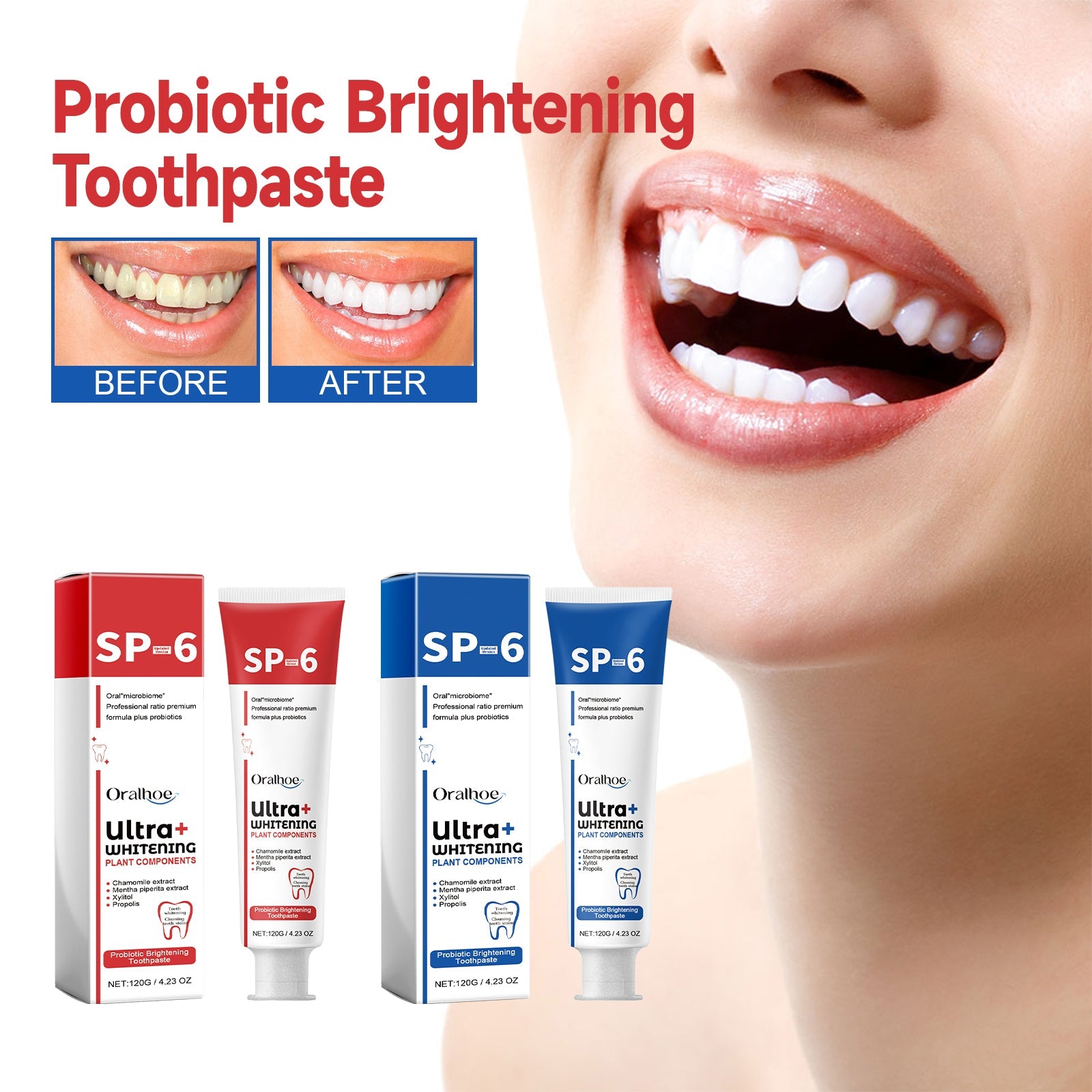 Probiotic Brightening Toothpaste, Oral Cleaning Remove Odor Stains White Teeth Gum Care Toothpaste