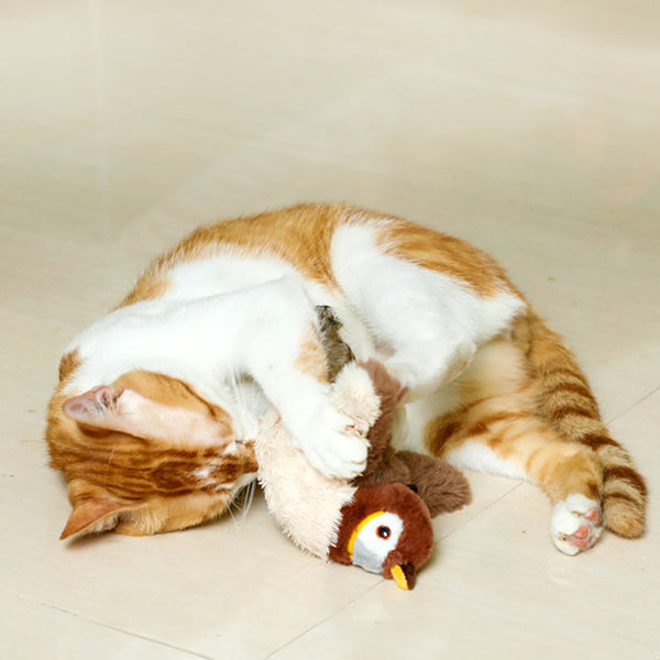 Rechargeable Chirping Flapping Bird (Non-Flying) Interactive Cat Toy, Ideal for Indoor Cats - Touch Activated Plush Toy