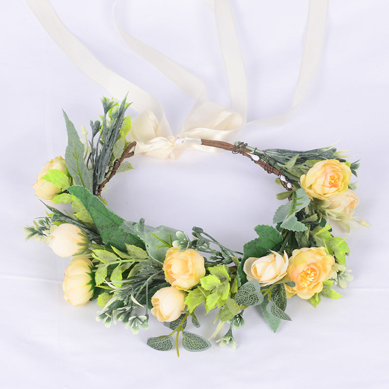 Flower garland headwear, forest style girl, sweet vacation, photography, hair accessories, simulated flowers, green leaves, flower garland