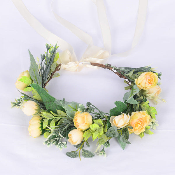 Flower garland headwear, forest style girl, sweet vacation, photography, hair accessories, simulated flowers, green leaves, flower garland