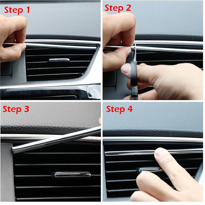 10pcs/lot Car-styling Plating Air Outlet Trim Strip Interior Air Vent Grille Switch Rim Trim Outlet Decoration Strip DIY