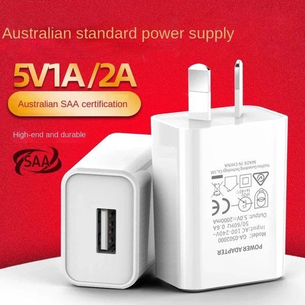 Australian Adapter 5V 1A 2A Fast Charging SAA Plug Mini USB Travel Wall Charger SAA Certified For Xiaomi huawei Phone Charge
