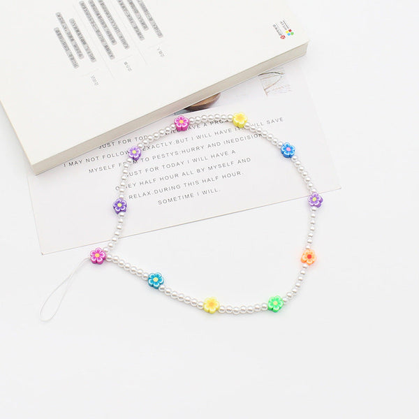 New Mixed Color Soft Pottery Pearl Mixed String Bohemian Simple Style Anti-Drop Function Mobile Phone Chain