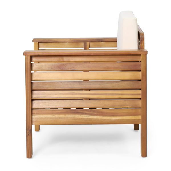 Outdoor Acacia Wood Club Chairs with Cushions, Teak+Beige, 27.75