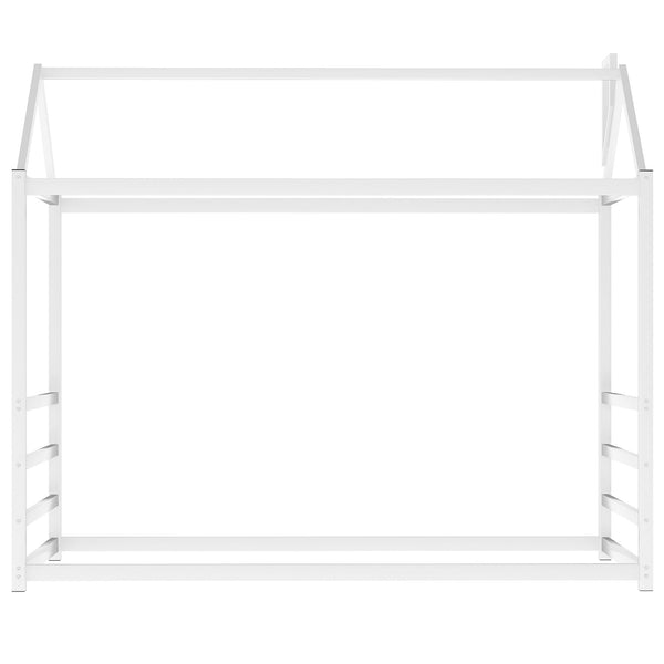 House Platform Bed with Roof and Chimney Design,White