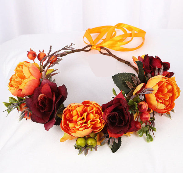 Korean style flower garland headwear, fresh flower crown, fashion show, dance party, flower crown, vacation, countryside props,